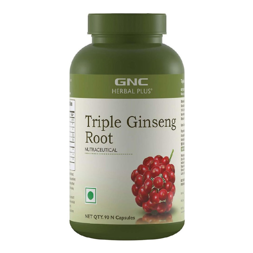GNC Herbal Plus Triple Ginseng Root 90 Capsules - Unflavoured