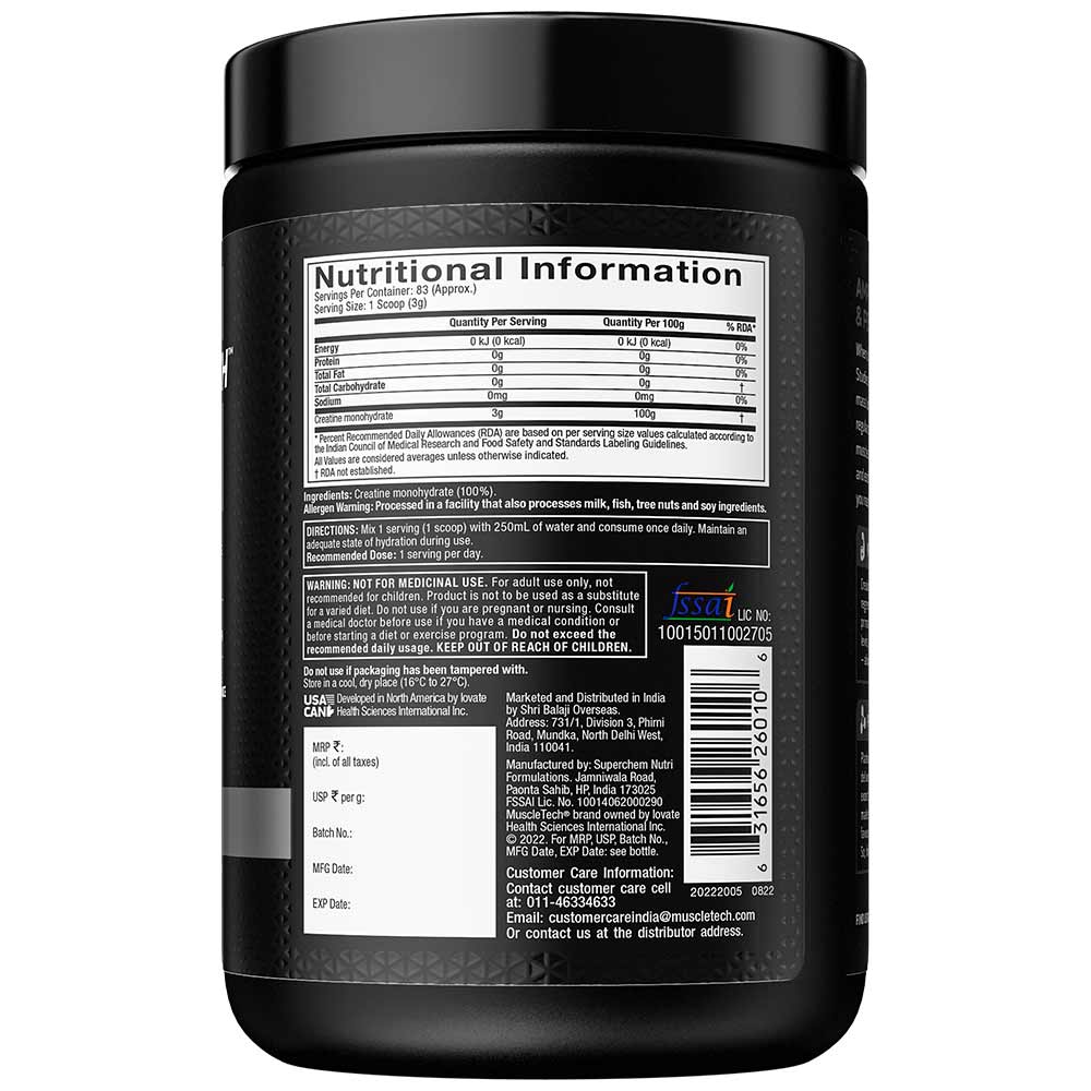 Muscletech Platinum 100% Creatine Powder 250 g - Unflavoured
