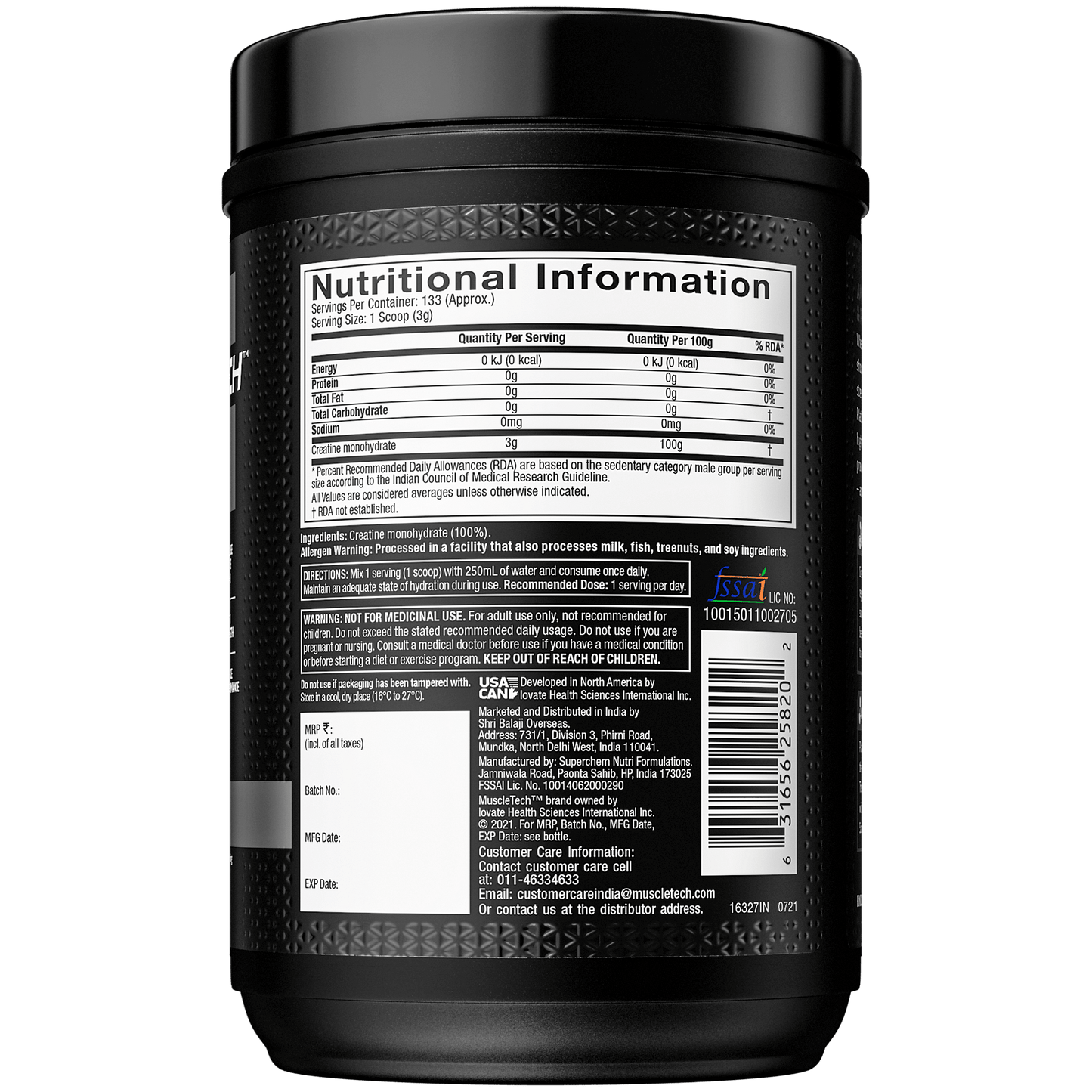 Muscletech Platinum 100% Creatine Powder 250 g - Unflavoured